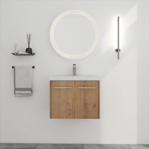 English Elm 24 Inch Floating Bathroom Vanity with Resin Sink, Soft-Close Doors, Wall-Mounted Storage, Modern Compact Design W999P188185