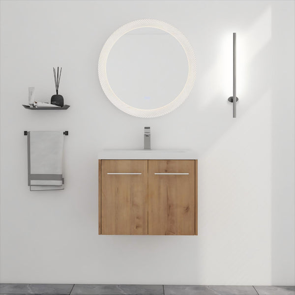 English Elm 24 Inch Floating Bathroom Vanity with Resin Sink, Soft-Close Doors, Wall-Mounted Storage, Modern Compact Design W999P188185