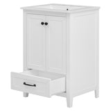 English Elm 24" Bathroom Vanity With Sink, Bathroom Vanity Cabinet With One Drawer and Doors, Solid Wood and Mdf, White