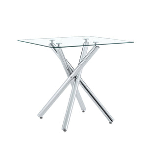 English Elm Modern Tempered Glass Pub Table Set Chrome X-base Stools for Kitchen or Home Bar W3875S00035