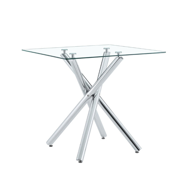 English Elm Modern Tempered Glass Pub Table Set Chrome X-base Stools for Kitchen or Home Bar W3875S00035