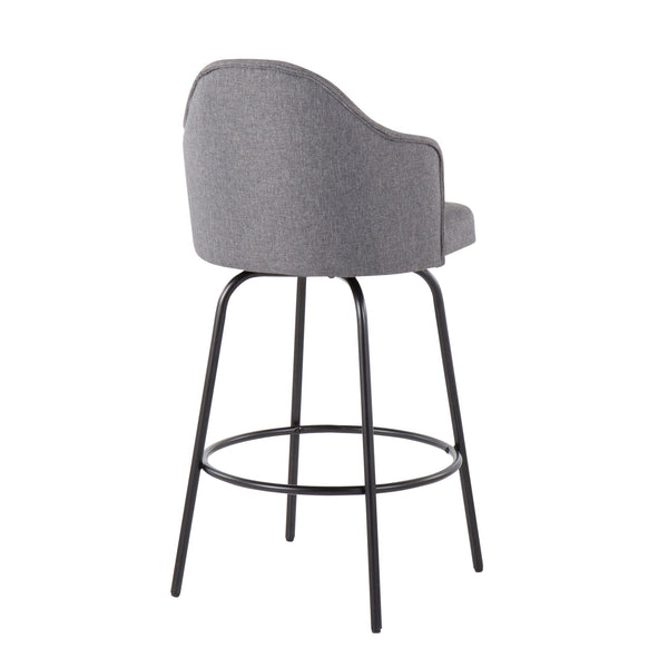 English Elm Ahoy Modern Counter Stool Set Of 2 In Black Metal & Grey Fabric - Stylish, Durable & Compact Design B202S00153