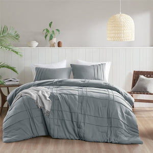 JLA Home Comfort Spaces - Soft Pinch-Pleat Comforter Set with Pre-Washed Microfiber, Plush Year-Round Warmth & Durable Texture Blue/Grey AM10-0140
