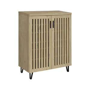 English Elm 2-door Entryway Shoe Cabinet with Slatted Doors Smoked Laminate Finish and Metal Legs White Oak B016P473428