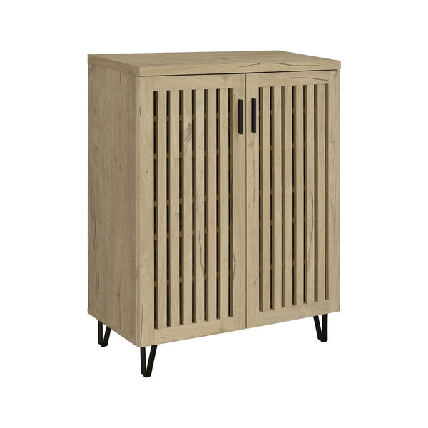 English Elm 2-door Entryway Shoe Cabinet with Slatted Doors Smoked Laminate Finish and Metal Legs White Oak B016P473428