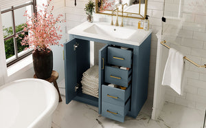 English Elm 30'' Bathroom Vanity With Ceramic Sink Combo - Stylish Freestanding Cabinet, Soft Close Drawers & Retro Charm N710P191947C