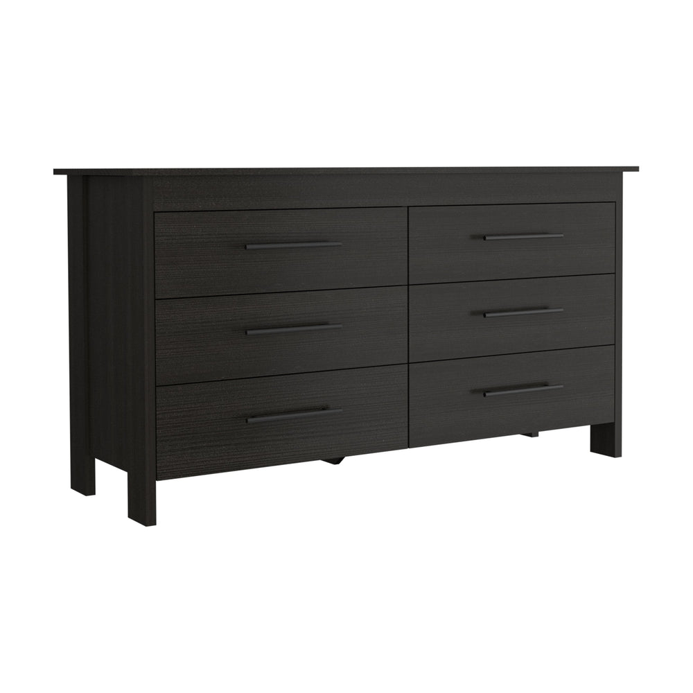 English Elm Luxor Six Drawer Double Dresser Black - Modern Minimalist Particle Board, Sturdy Legs & Metal Gliders B128S00101