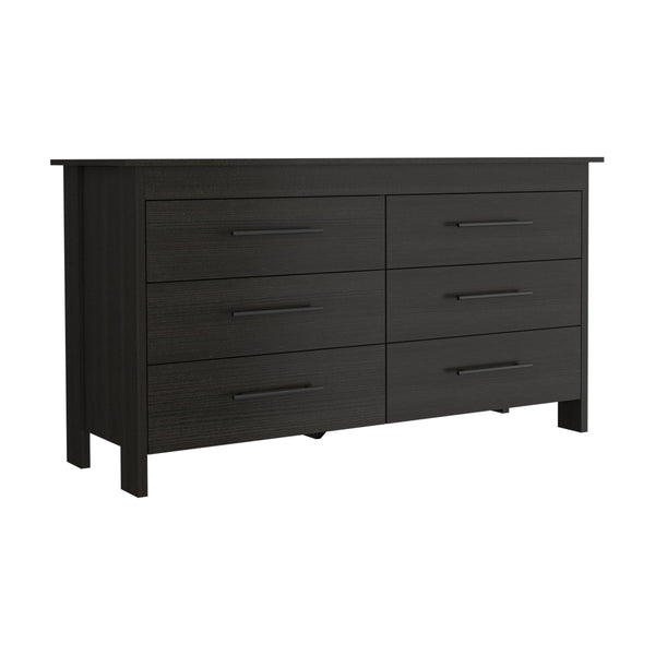 English Elm Luxor Six Drawer Double Dresser Black - Modern Minimalist Particle Board, Sturdy Legs & Metal Gliders B128S00101