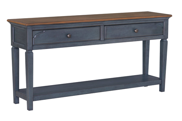 English Elm 60 inch Sofa Table Corduroy Blue Distressed Coastal Console with 2 Drawers & Shelf, Rubberwood Charm B108P193075