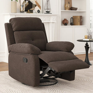 English Elm Small Rocker Swivel Recliner Chair with 360° Swivel, 30° Rocking and Adjustable 90–150° Recline Comfortability Chocolate T3623P380414