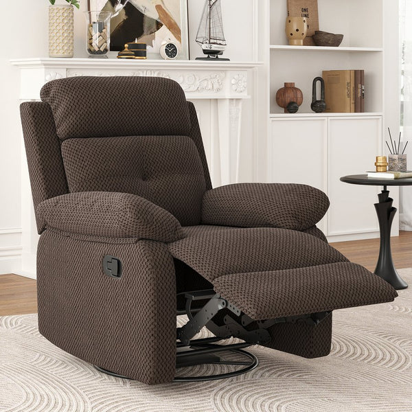 English Elm Small Rocker Swivel Recliner Chair with 360° Swivel, 30° Rocking and Adjustable 90–150° Recline Comfortability Chocolate T3623P380414