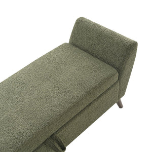 English Elm 60'' Upholstered Storage Bench Teddy Fabric Walnut Legs Mid-century Bedroom Seat Olive Green W2671P388094