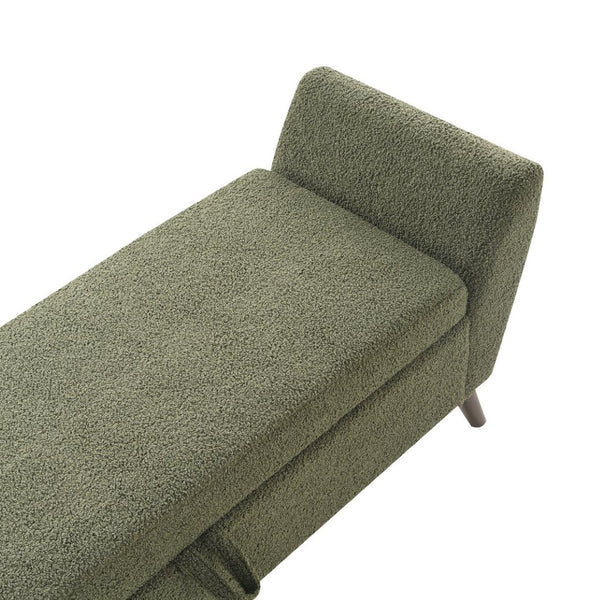 English Elm 60'' Upholstered Storage Bench Teddy Fabric Walnut Legs Mid-century Bedroom Seat Olive Green W2671P388094