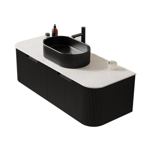 English Elm Dina Floating Bathroom Vanity with Crystal Glass Basin and Sintered Stone Top Black,Carrara White W2615S00199