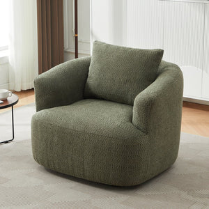 English Elm 360° Swivel Chair with Boucle Upholstery, Deep Pocket-Spring Seat, Ergonomic Curved Arms & Minimalist Design for Living Room Comfort Green N719P288552F