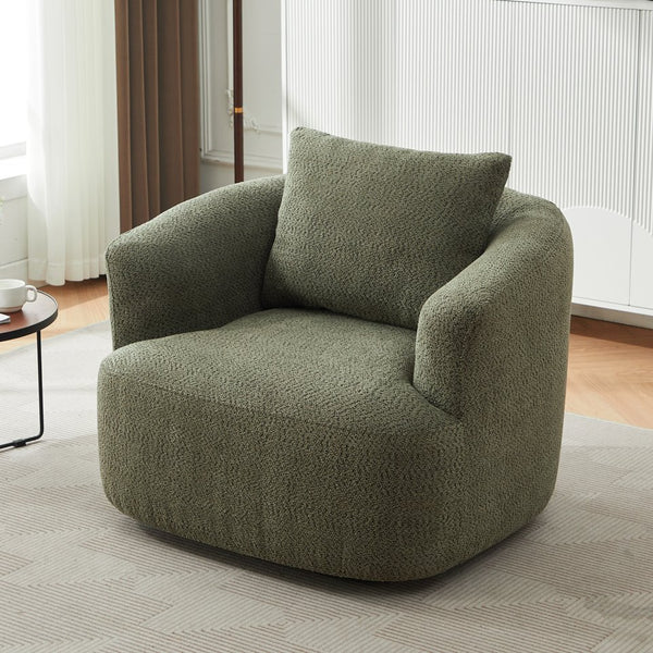 English Elm 360° Swivel Chair with Boucle Upholstery, Deep Pocket-Spring Seat, Ergonomic Curved Arms & Minimalist Design for Living Room Comfort Green N719P288552F