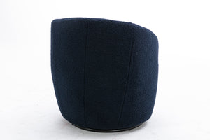 English Elm Teddy Plush Swivel Accent Armchair in Dark Blue — Ergonomic Barrel Seat, 360° Swivel, Sturdy Base W52747506