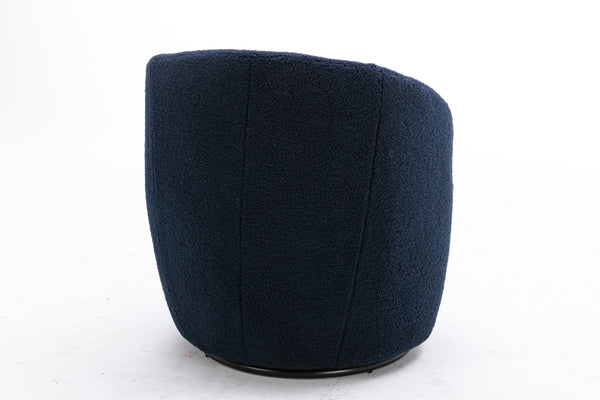 English Elm Teddy Plush Swivel Accent Armchair in Dark Blue — Ergonomic Barrel Seat, 360° Swivel, Sturdy Base W52747506