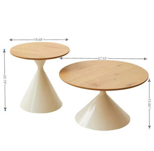 English Elm Round Modern Two-Piece Coffee Table Set – Stylish White & Wood Design With Unique Metal Base W347S00001-GIGA