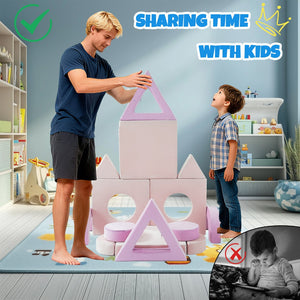 English Elm 14pcs Modular Foam Play Couch Set Convertible Toddler Fort Builder for Playrooms Pink+White T5880P493441