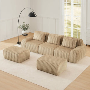 English Elm 114" U-shaped Modular Sectional Flannelette Sofa Oversized Lounge with Movable Ottoman Light Camel W714S01513