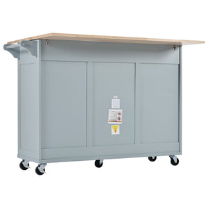 English Elm K&K Kitchen Island with Foldable Countertop, Spacious Mobile Storage Cart, Soft-Close Doors, Durable Rubberwood Top and Locking Wheels Grey-Blue N707P173036G