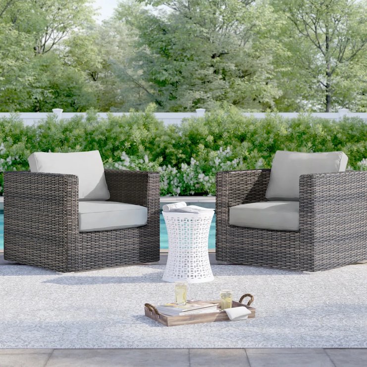 English Elm Comfort-Ready 2-Piece Outdoor Club Chair Set with Water-Resistant Cushions, Rustproof Wicker Frame B120S00024