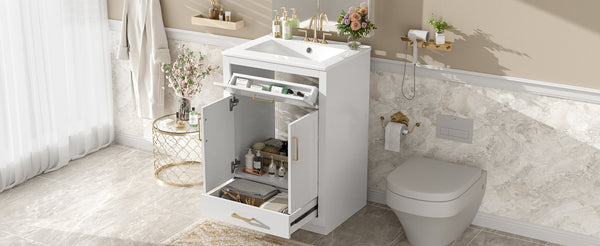English Elm 24" Bathroom Vanity With Integrated Ceramic Sink, Sleek Storage Cabinet & Easy Assembly For Style N710P341037K