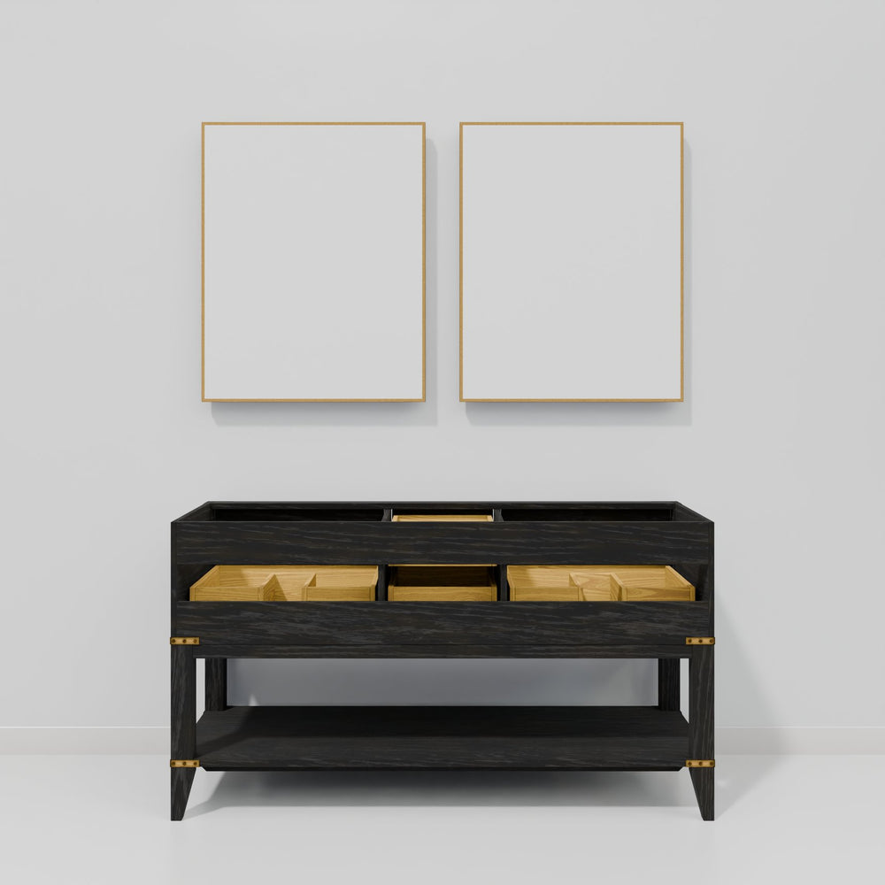 English Elm Black Oak Double Bath Vanity With White Quartz Top, Soft-Close Drawers & Matching Mirrors, 60"W B2731S02162