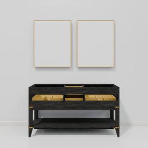 English Elm Black Oak Double Bath Vanity With White Quartz Top, Soft-Close Drawers & Matching Mirrors, 60"W B2731S02162