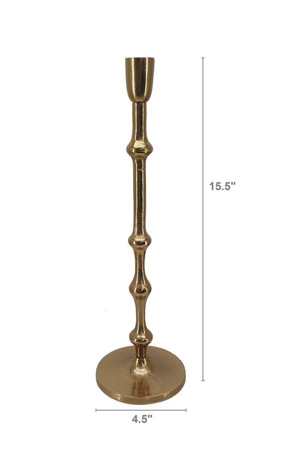 English Elm 4.5x15.5" Slender Aluminum Taper Candle Holder in Warm Bronze with Bead Accents for Elegant Decor W2078P359495