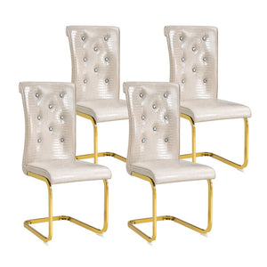 English Elm Luxury Pu Upholstered Dining Chair Set of 4 with Channel Stitching and Metal Legs Beige W1512P491872
