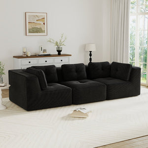 English Elm Modern Corduroy Modular Sectional Sofa Deep Seat Tufted Piping No Assembly Required Black W714S01789