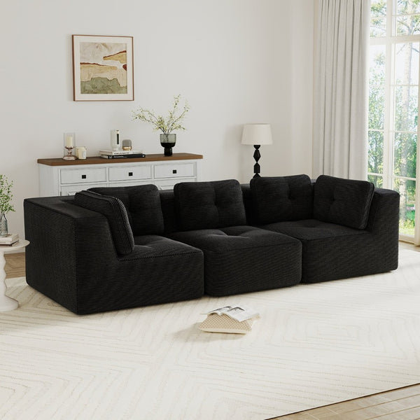 English Elm Modern Corduroy Modular Sectional Sofa Deep Seat Tufted Piping No Assembly Required Black W714S01789