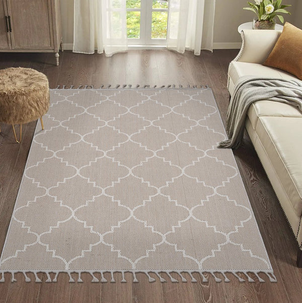 English Elm Guros Collection 6X9 Ivory Trellis Area Rug – Durable, Low-Maintenance, Kid & Pet Friendly For All Spaces B189P183469