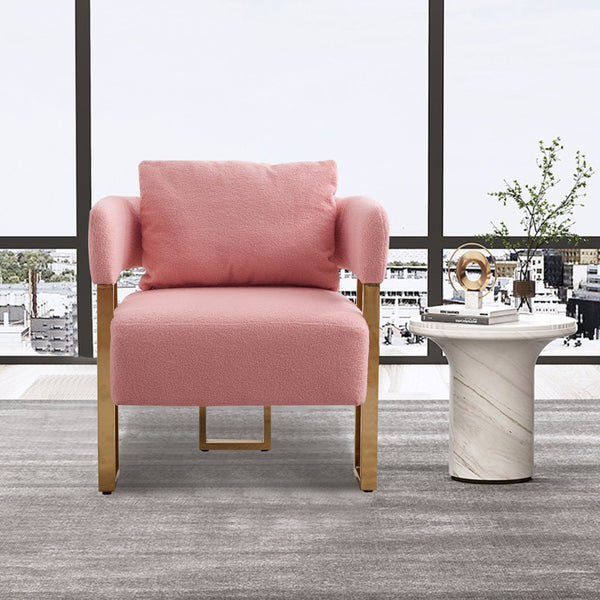 English Elm Ts Teddy Fleece Accent Chair Set Two Plush Seats Gold Square Legs Glam Decor Pink W2311P190459