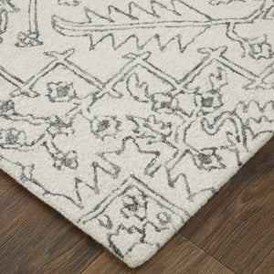 Feizy Rugs Belfort Hand-tufted Wool Rug - Timeless Transitional Designs With Floral & Damask Motifs For Elegance White,Gray Wool 8698778fivychlf00