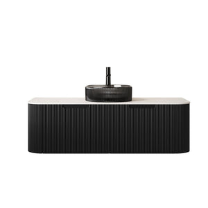 English Elm Dina Floating Bathroom Vanity with Crystal Glass Basin and Sintered Stone Top Black,Carrara White W2615S00248