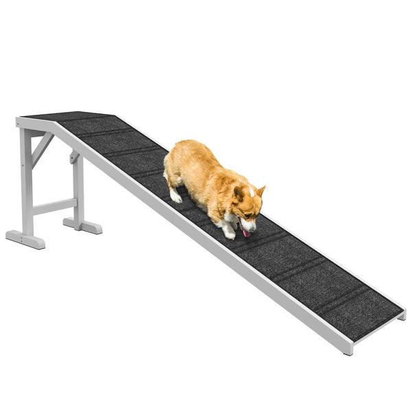 English Elm Pawhut Pet Ramp For Dogs & Cats - Non-Slip Carpeted Incline, Solid Pine, Top Platform, 74" X 16" X 25" W2225P173810-GIGA