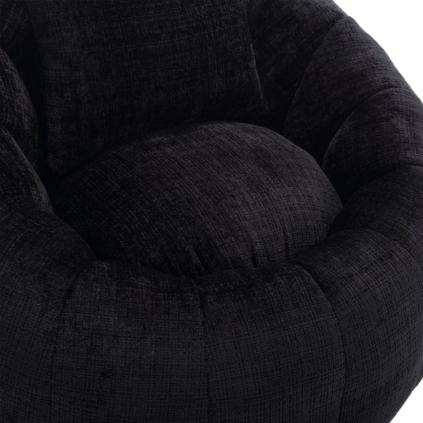 English Elm UNITED Cloud-Luxe Chenille Memory Foam Bean Bag Chair with Ottoman and Pillow for Ultimate Comfort Black W1568P361690