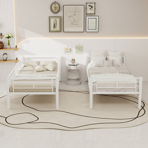 English Elm Twin Metal Bunk Bed for Kids Durable Sturdy Frame with Guardrails & Ladder, Convertible to 2 Beds White W1935P300320