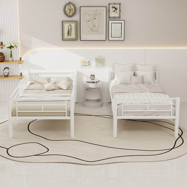 English Elm Twin Metal Bunk Bed for Kids Durable Sturdy Frame with Guardrails & Ladder, Convertible to 2 Beds White W1935P300320