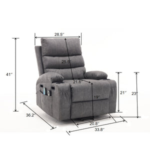 English Elm 21"seat Large Electric Power Lift Recliner Chair with 8-Point Vibration Massage, Lumbar Heat, Remote Control Gray 29.52 L x 26.77 W x 20.47 H W2297P264019
