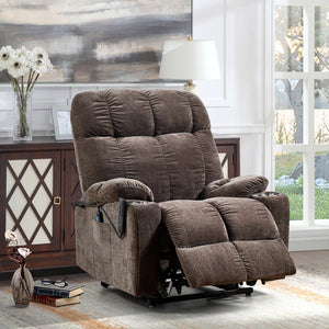 English Elm Liyasi Power Swivel Rocker Recliner Chair with Dual OKIN Motors, 240° Swivel, USB, Lumbar Support Brown W820S00064