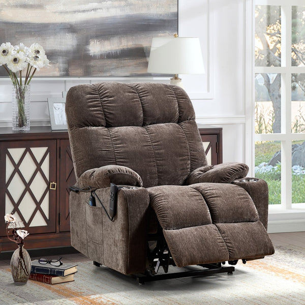 English Elm Liyasi Power Swivel Rocker Recliner Chair with Dual OKIN Motors, 240° Swivel, USB, Lumbar Support Brown W820S00064