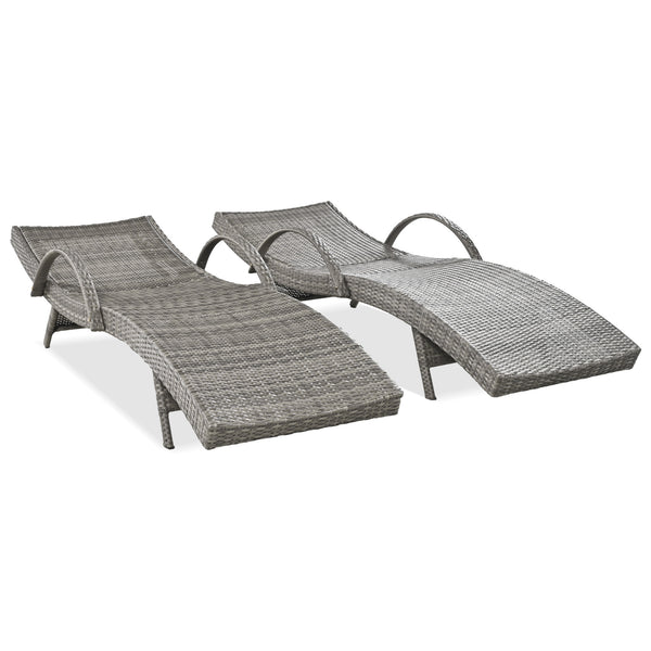 English Elm K&K 80" Outdoor Wicker Chaise Lounge Set of 2 with 2000H UV Wicker, Pull-Out Side Table, 4-Position Recliner Grey WF321204AAE