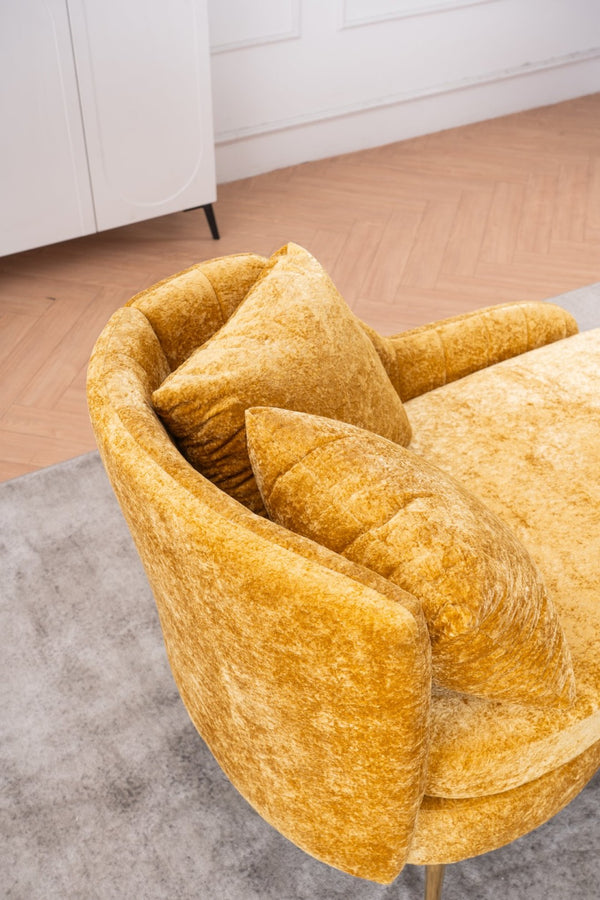 English Elm 58'' Chenille Chaise Lounge with Footstool Pocket Spring Comfort for Bedroom Living Room Yellow W2363S00091