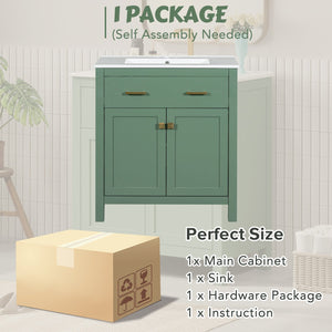 English Elm 30-inch Modern Bathroom Vanity with Ceramic Sink, Gold Accents, Solid Wood Frame, Soft-Close Doors and Ample Storage Green WF324045AAF