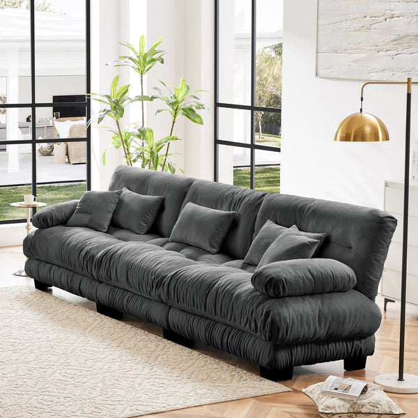 English Elm 3-Seater Cloud-Comfort Modular Sectional Sofa with Plush Chenille Upholstery and Deep Support for Home Living Rooms Gray W714S01019