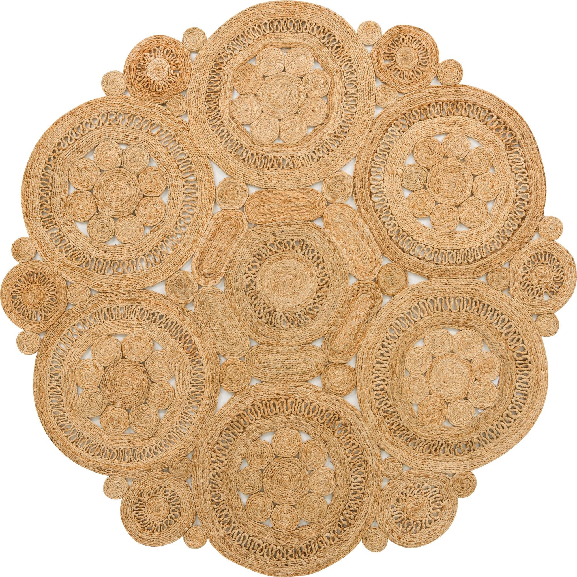 Braided Jute Rug - Handcrafted Floral Design, Eco-Friendly Home Décor,